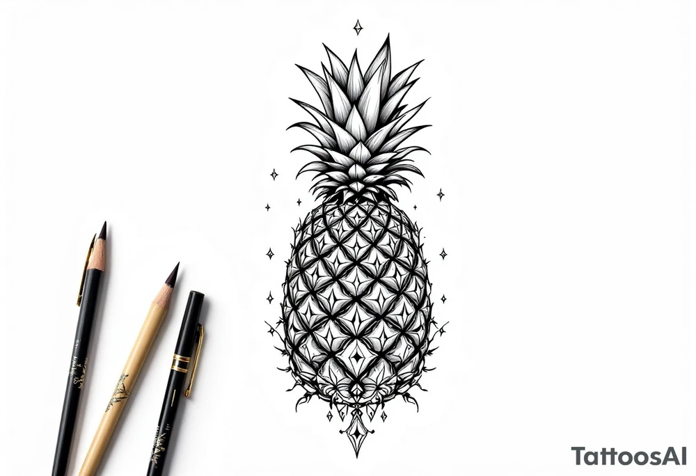 Majestic pineapple, crown, diamonds, vagina, anus tattoo idea