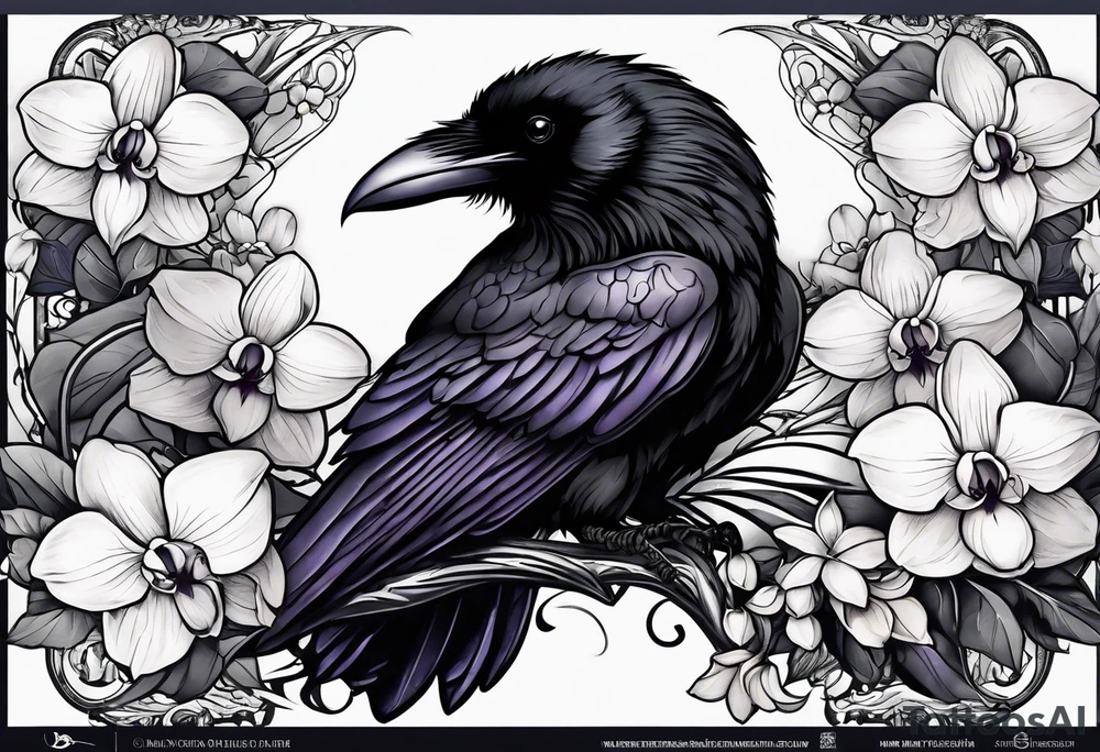 A sleeve with a a Raven A white orchid saying 1990 and something showing change with the Raven tattoo idea