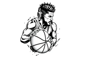 A guy dribbling a basketball with headphones on tattoo idea