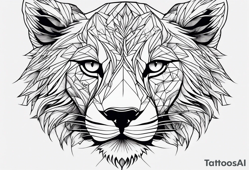 uma leoa, um leao e seus dois filhotes dentro de um retangulo tattoo idea