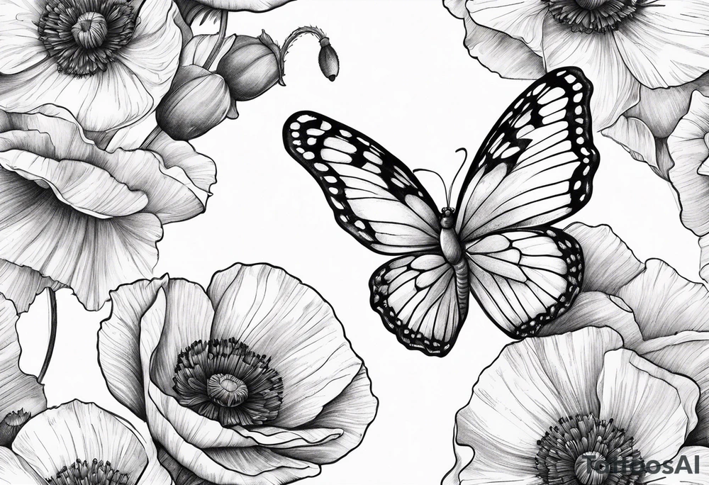Butterfly with poppy flowers as the top wingd tattoo idea