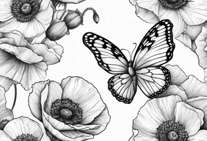 Butterfly with poppy flowers as the top wingd tattoo idea