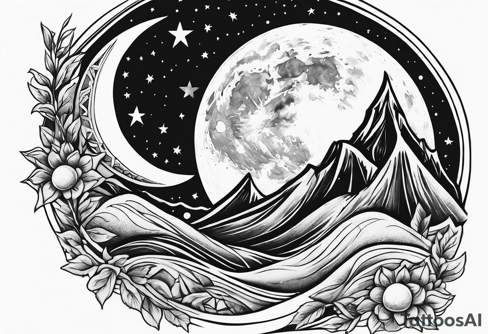 Moon with a shooting star tattoo idea