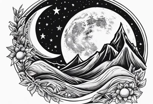 Moon with a shooting star tattoo idea