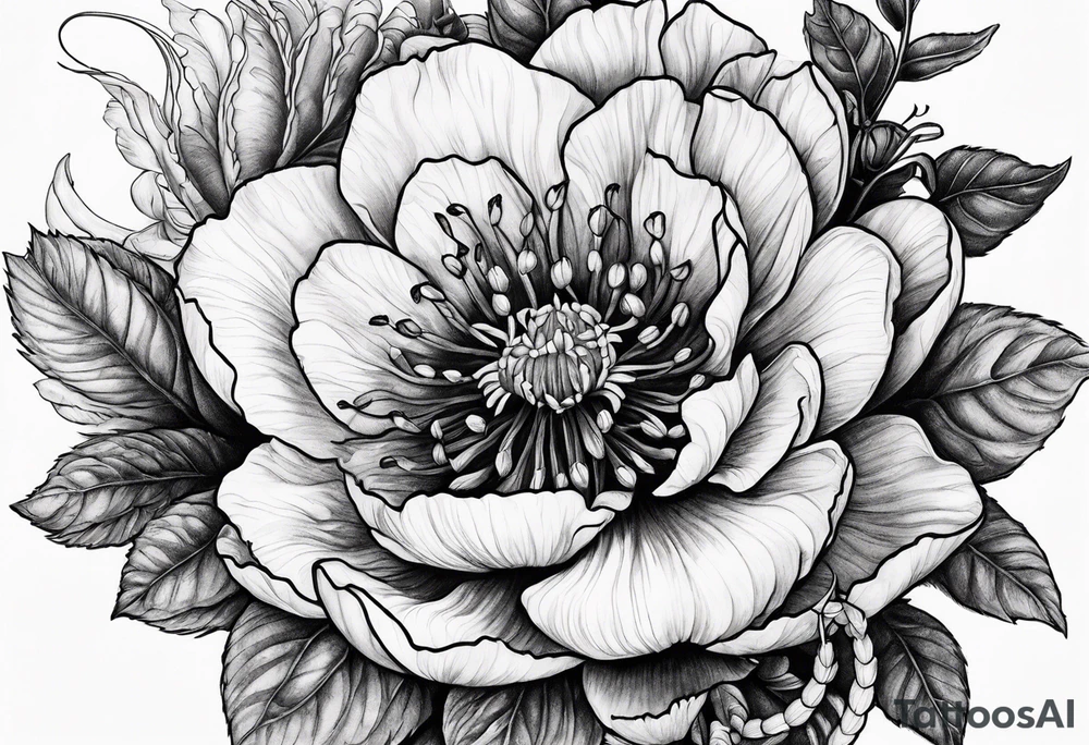 scorpion blood flowers tattoo idea