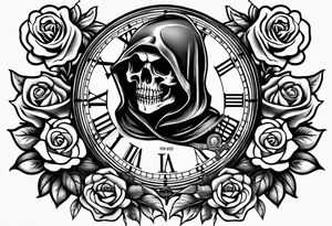 Reaper with roses and pocket watch tattoo idea