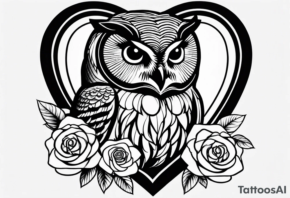 Barred owl with a rose and a heart tattoo idea