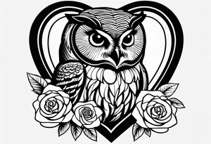 Barred owl with a rose and a heart tattoo idea