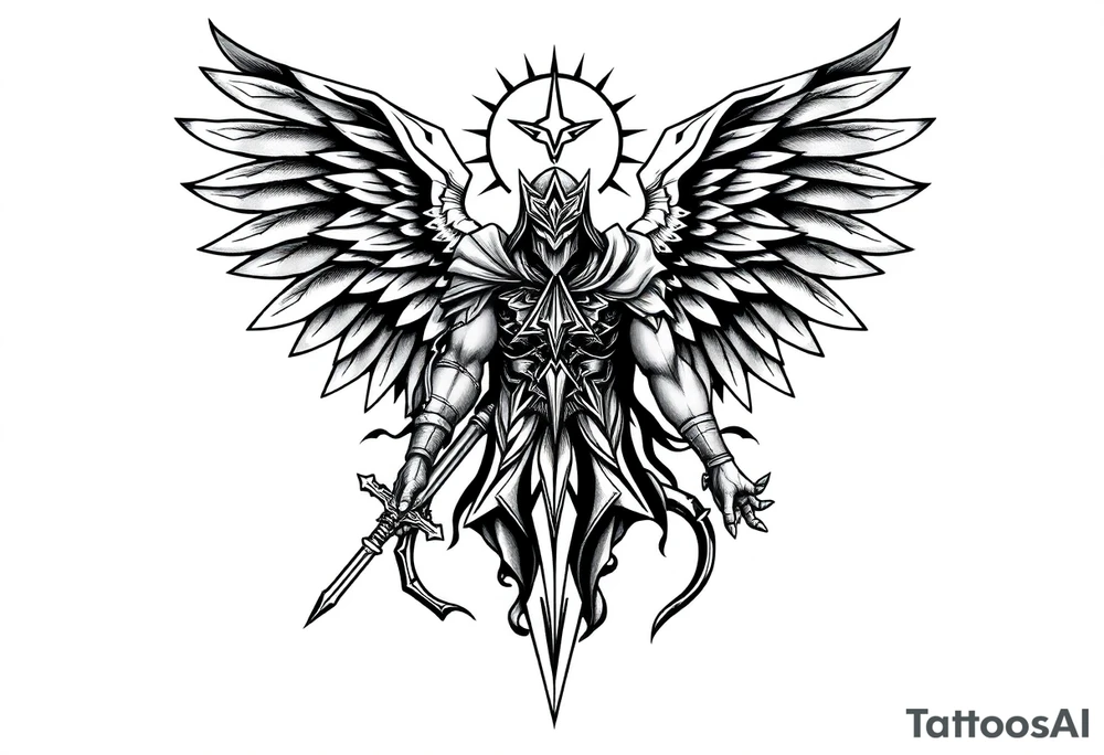 Powerful archangel, warrior, holy angel army tattoo idea