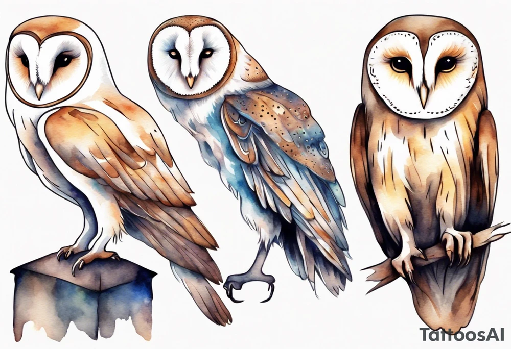 a thin creature with the head of a barn owl and long legs walking at night tattoo idea