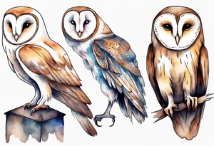a thin creature with the head of a barn owl and long legs walking at night tattoo idea