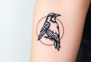 Geometric Perched Raven with line and dotwork around it tattoo idea