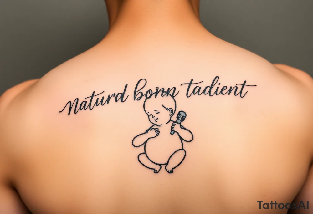 natural born talent written with a unborn child holding a microphone tattoo idea