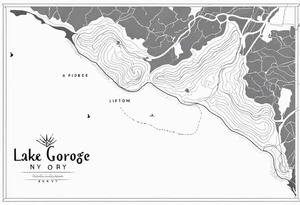 map of Lake George, NY with small hashmarks filling it throughout tattoo idea