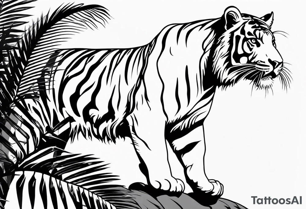 full tiger body climbing palm tree tattoo idea