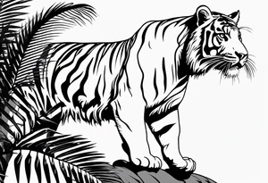 full tiger body climbing palm tree tattoo idea