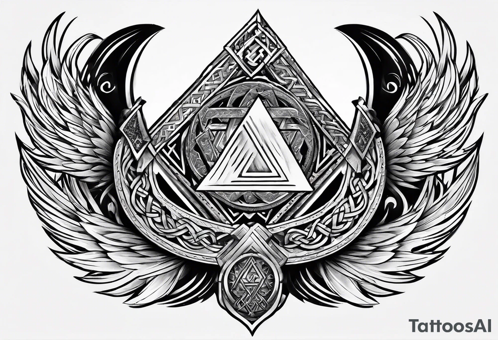 Valhalla  round 
shield axe sword valknut tattoo idea
