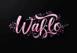 Pink ink lettering on darker skin, glowing subtly like chalk on a blackboard, surrounded by geometric shapes. tattoo idea