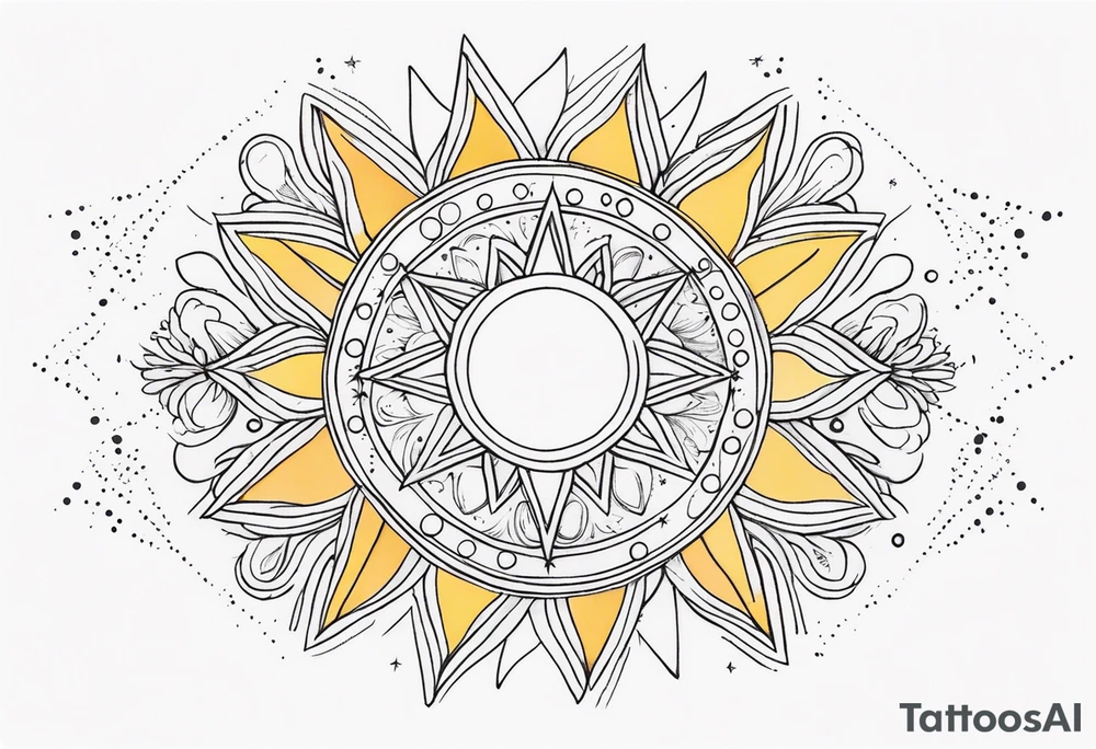 fine line with sun, stars, floral, dots. Sternum tattoo tattoo idea