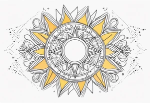 fine line with sun, stars, floral, dots. Sternum tattoo tattoo idea