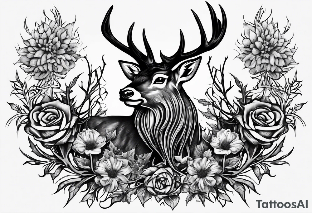 three thistles + Celtic knots + a stag + the phrase "always remember there is nothing worth sharing like the love that let us share our names" tattoo idea