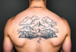 Clouds with mountains and water in Colorado majestic realistic tattoo idea