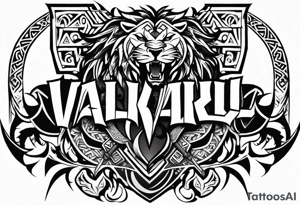 Valhalla sword shield dragon axe Valknut tribal lion tattoo idea Valhalla sword shield dragon axe Valknut tribal lion tattoo idea