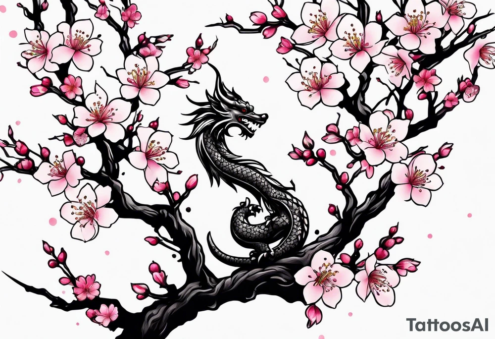 Cherry blossoms small branch with dragon tattoo idea