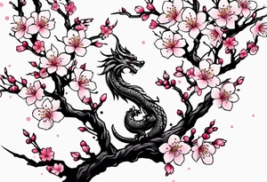 Cherry blossoms small branch with dragon tattoo idea