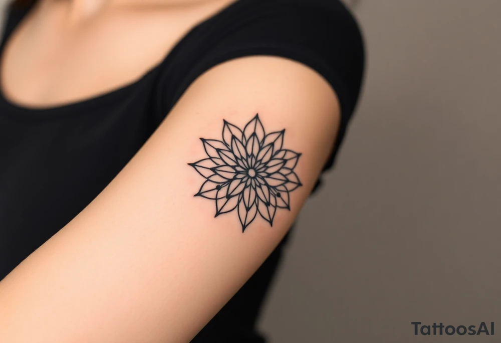 A Flower of Life pattern with delicate dot work shading placed in cyrcle tattoo idea