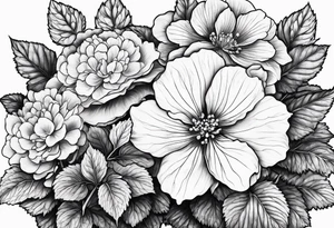 Begonia flower, hydrangeas, marigolds tattoo idea