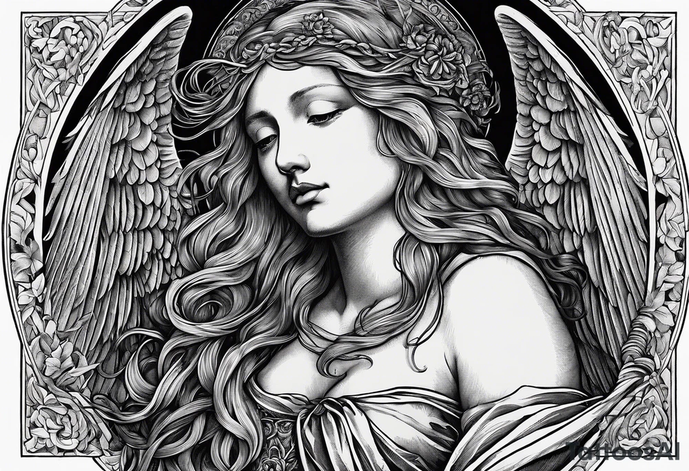 an angel woodcut in the style of Albrecht Dürer tattoo idea
