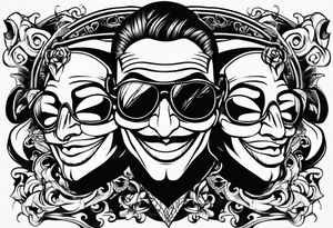 Smile now cry later gangster art masks tattoo idea