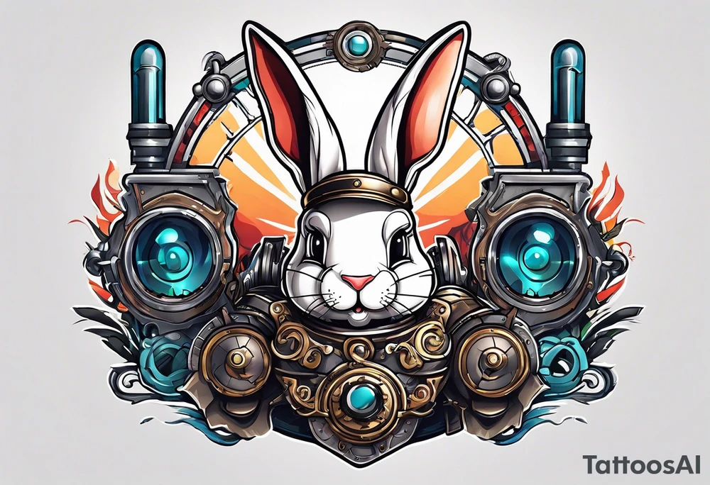Cartoon rabbit with mechanical arms tattoo idea