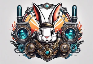 Cartoon rabbit with mechanical arms tattoo idea
