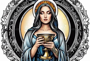 Female saint holding a chalice tattoo idea