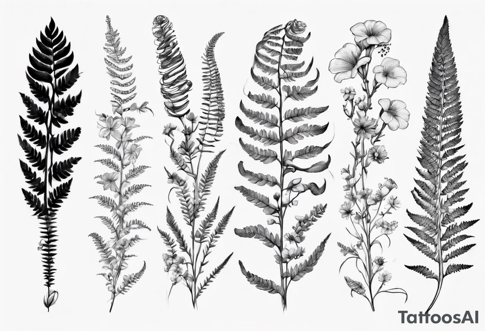 Sword fern and wild flower for a forearm tattoo idea
