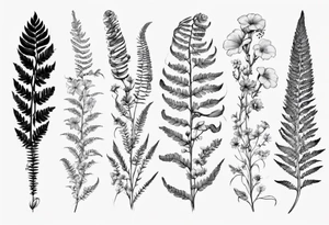 Sword fern and wild flower for a forearm tattoo idea