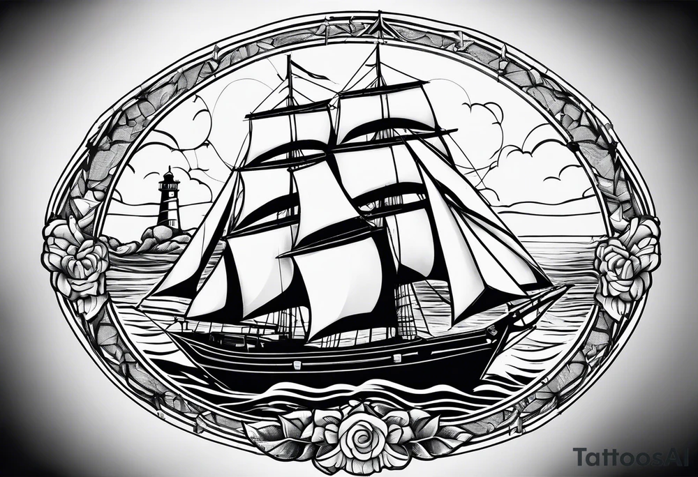 sailboat sail patched in such a way that it resembles a maritime lighthouse. tattoo idea