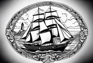 sailboat sail patched in such a way that it resembles a maritime lighthouse. tattoo idea