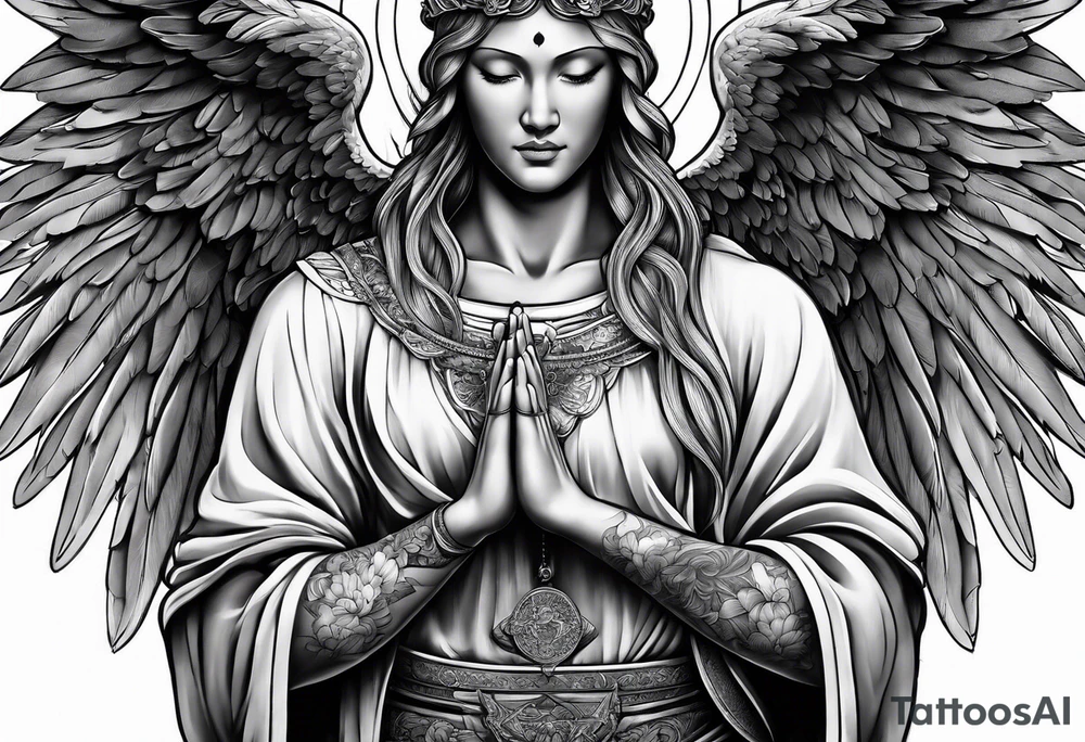 Angel with prayer hands tattoo idea