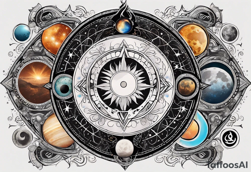 Astrology, Cancer, Natal Chart, symbolic, vision, yin yang, the moon, the sun, Uranus, Pluto, spiritual third eye, mystical armband tattoo idea