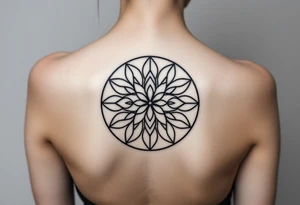 A symmetrical Flower of Life with hexagonal crystal details in round cyrcle, enhancing its sacred geometric nature. tattoo idea