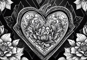 hexagon heart with black background and paint brushes tattoo idea