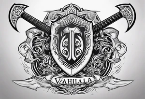 Valhalla sword shield axe 
stairs fog tattoo idea