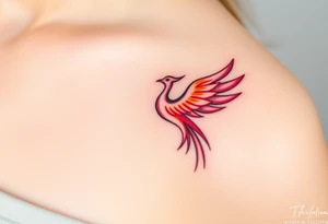 Phoenix rising from the ashes with the colors red, pink, orange and purple. Size 3 cm wide and 5 cm high tattoo idea