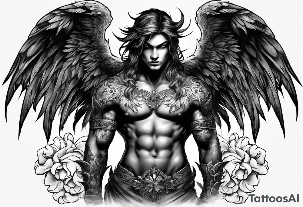 Creepy half angel half demon tattoo idea