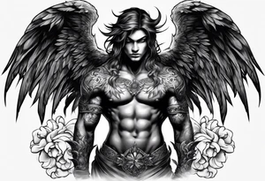 Creepy half angel half demon tattoo idea