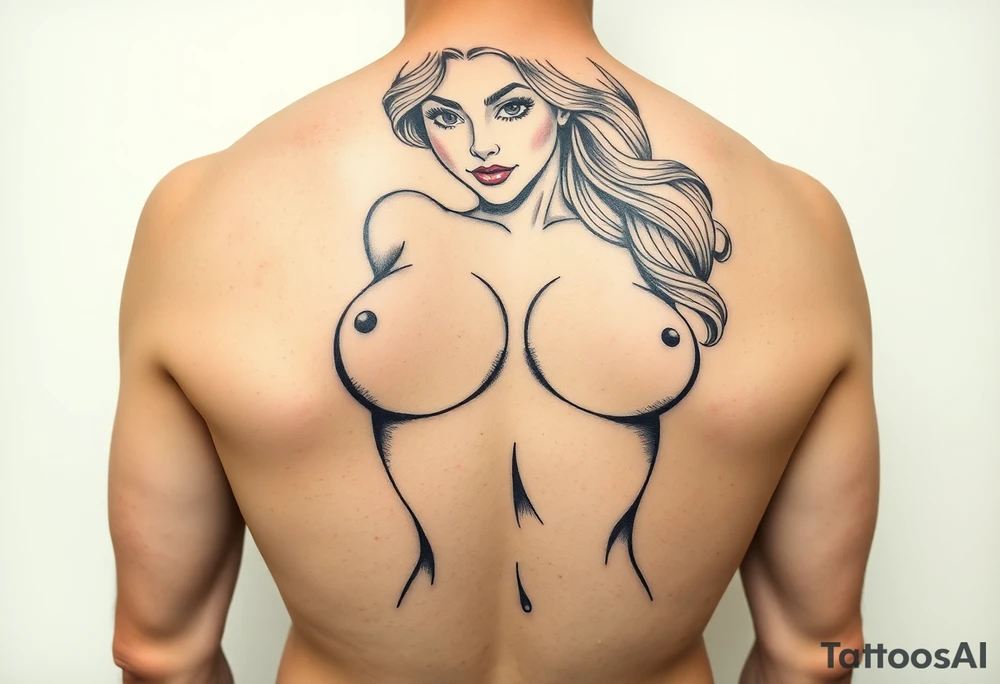 pin up girl that is very attractive and has very large breasts and butt, she is naked tattoo idea