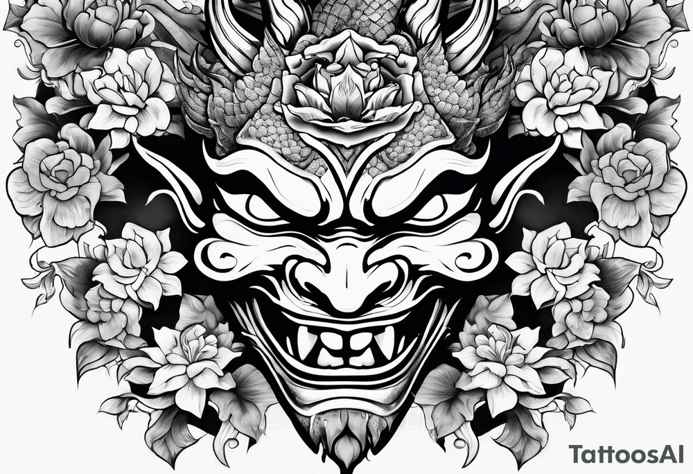 hannya mask with dragon and flower tattoo idea hannya mask with dragon and flower tattoo idea